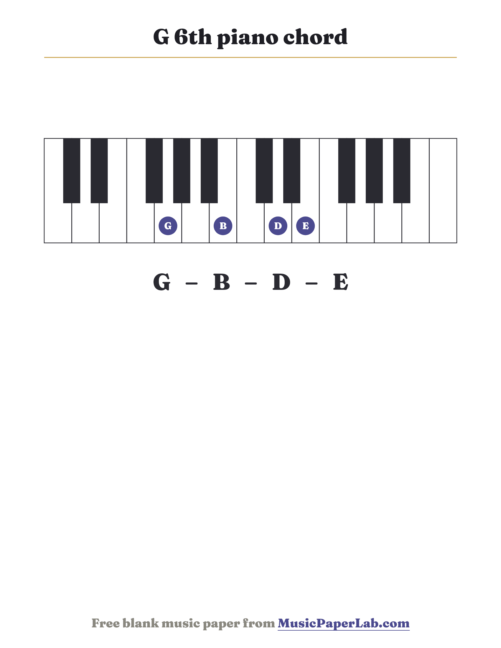 G 6th piano chord diagram on a keyboard — notes G – B – D – E