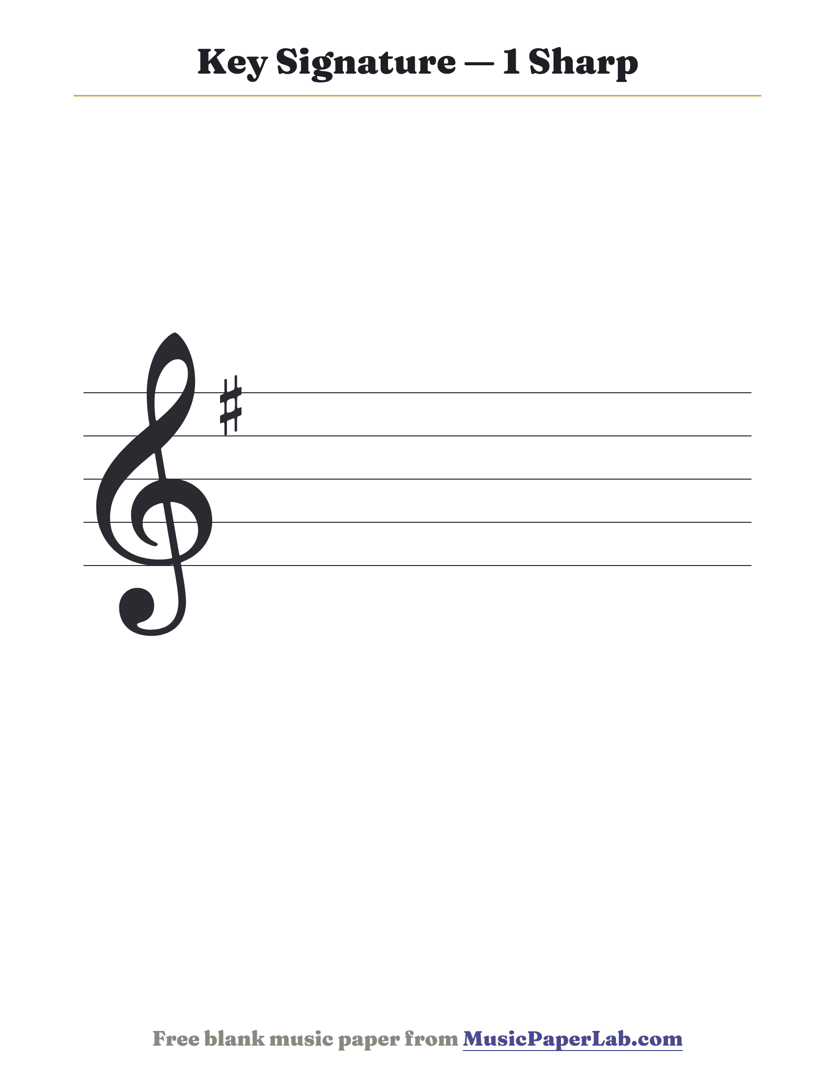 Treble staff showing a key signature with 1 sharp: F♯ — G major or E minor.