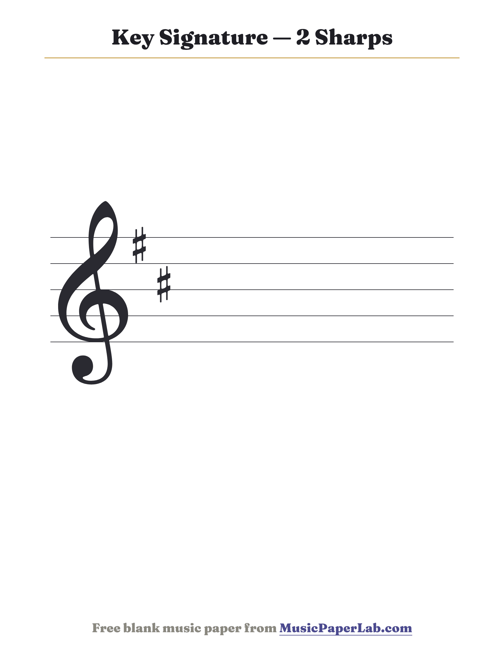 Treble staff showing a key signature with 2 sharps: F♯ C♯ — D major or B minor.