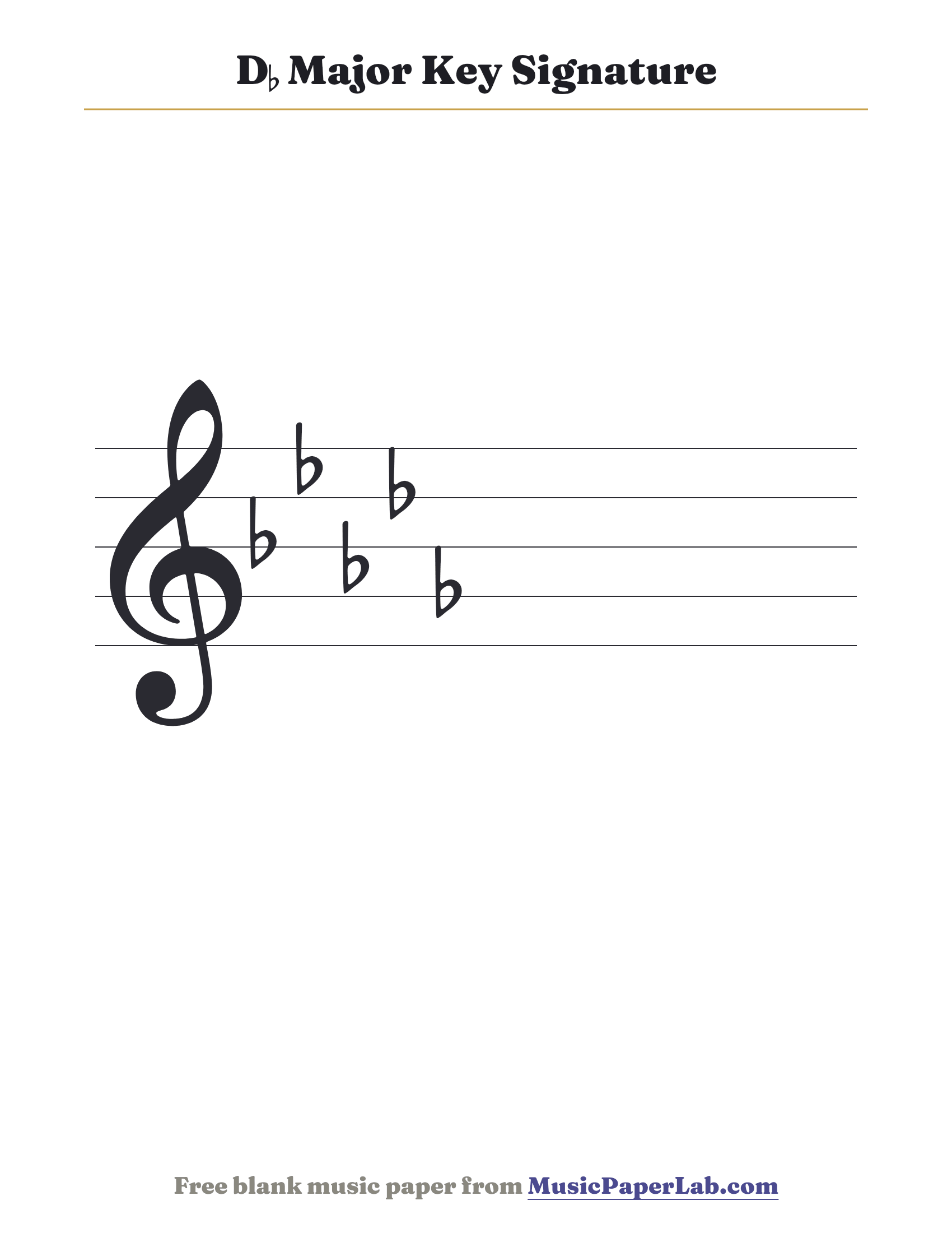 D♭ major key signature on the treble staff — D♭ major has 5 flats: B♭ E♭ A♭ D♭ G♭.